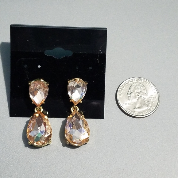 Champagne and Gold Dangle Earrings - Picture 2 of 3